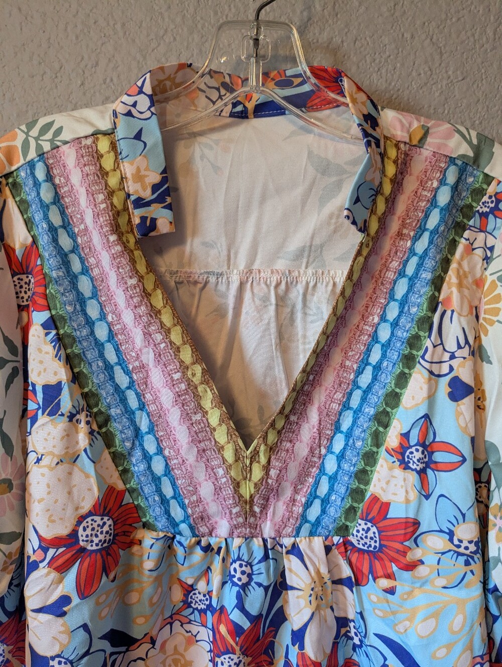 New Boho Floral V-Neck Peasant Top - Multicolor - Picture 3 of 5